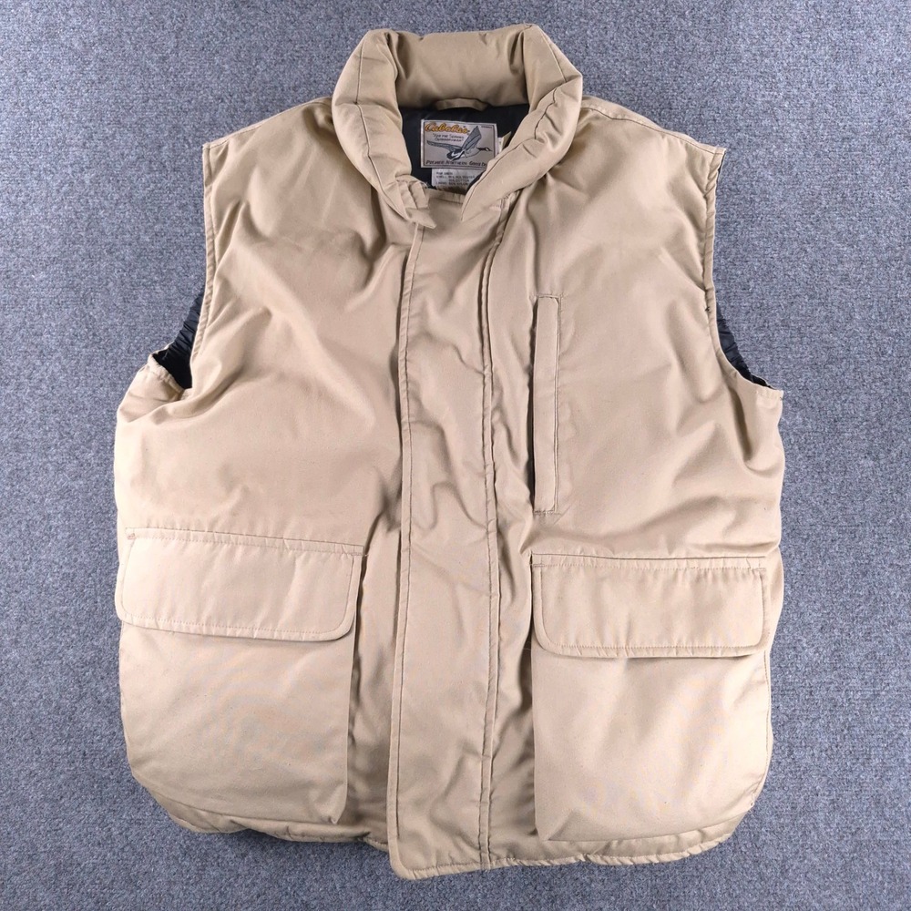 Cabelas Premier Northern Goose Down Vest Mens Large Tall Tan Puffer Hunting Coat